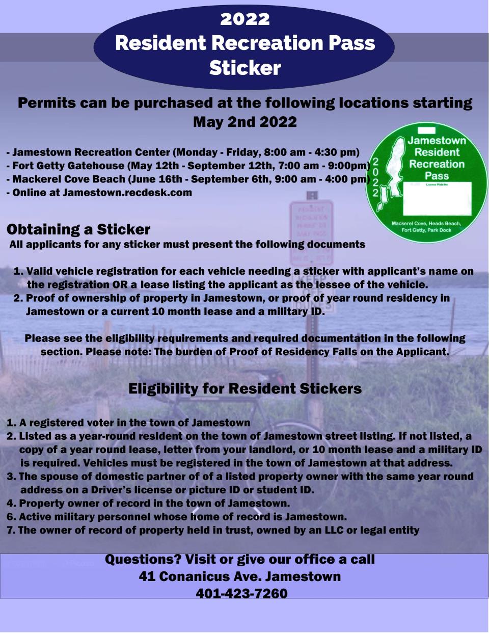 2022 Resident Recreation Pass Sticker info